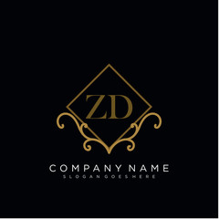 Initial letter ZD logo luxury vector mark, gold color elegant classical