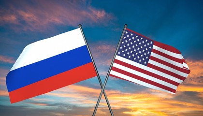 3D illustration of USA and Russia flag