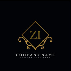 Initial letter ZI logo luxury vector mark, gold color elegant classical