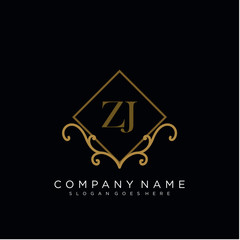 Initial letter ZJ logo luxury vector mark, gold color elegant classical