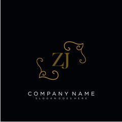 Initial letter ZJ logo luxury vector mark, gold color elegant classical