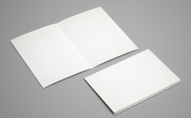 3d rendering A3 white brochure folded mockup grey background 