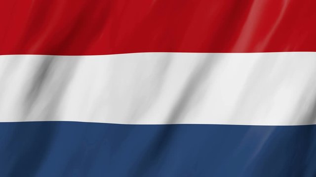 The Dutch flag in 3d, waving in the wind, on close.