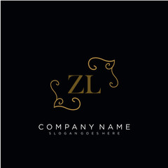 Initial letter ZL logo luxury vector mark, gold color elegant classical
