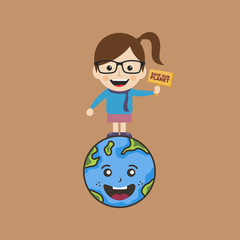 female holding sign save earth global warming campaign