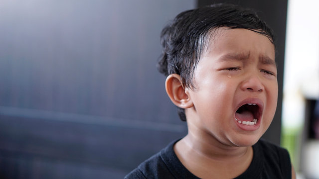 Little Asian Boy 2 Year Old He Was Cry Due To Being Alone Kid Hungry Asking Mom To Carry Him.                                