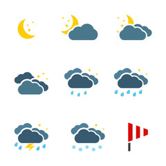 Obraz premium Weather at night icons set colour simple symbols