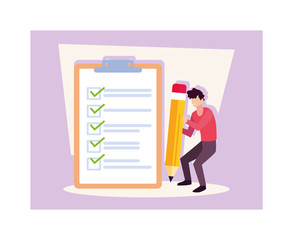 young man with clipboard and pencil