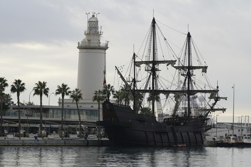galleon in the port of malaga andalusia spain