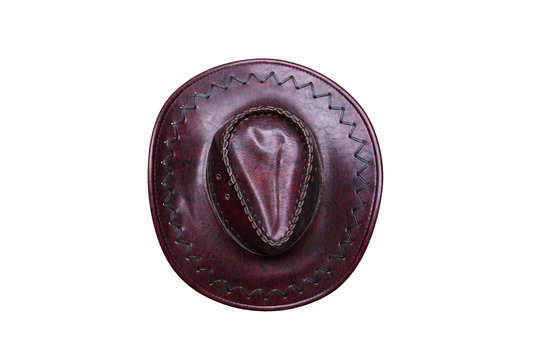 Top view of Cowboy Leather hat isolated on white background.
