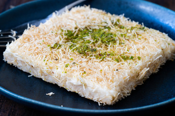 Turkish Dessert Custard Pudding Muhallebi Kadayif with Pistachio Powder