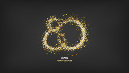 80 years anniversary black color background vector design with golden sparks decoration
