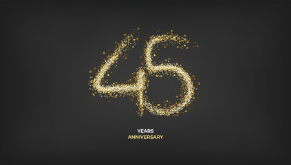 45 years anniversary black color background vector design with golden sparks decoration