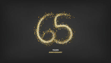 65 years anniversary black color background vector design with golden sparks decoration