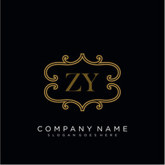 Initial letter ZY logo luxury vector mark, gold color elegant classical