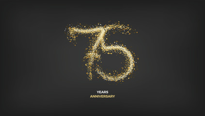 75 years anniversary black color background vector design with golden sparks decoration - obrazy, fototapety, plakaty