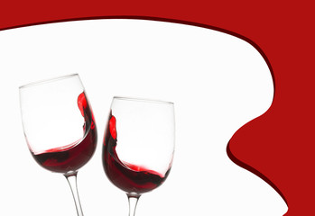 Two glasses of red wine with splashes and a Burgundy border on the right