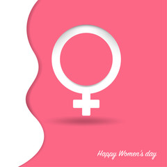 International women's day poster. Woman sign on white and Pink template background and Happy Mother's Day, vector illustration