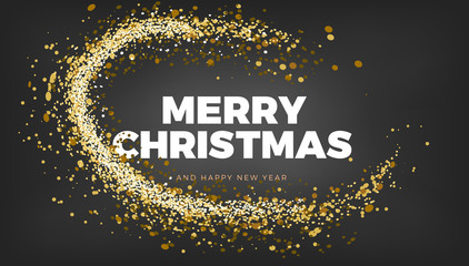 Black Merry Christmas background design with golden sparks decoration