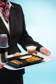 Stewardess Holding Tray With Airplane Food