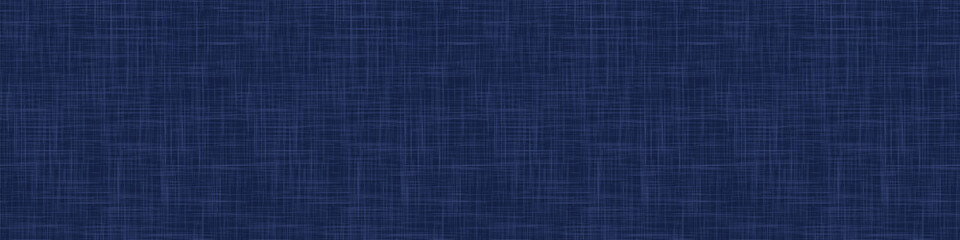 Classic Blue French Linen Texture Banner Background. Dark Denim Blu Dye Fibre Seamless Border Pattern. Organic Yarn Close Up Weave Effect Fabric for Masculine Jeans Textile Ribbon Trim Edging. EPS10  - obrazy, fototapety, plakaty