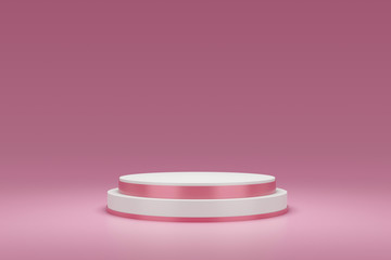 Pink pedestal or podium display with sweet platform concept on valentines background. Blank shelf...