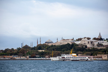 Fototapeta premium Istanbul. Bosphorus. Historic peninsula. Topkapi palace. Blue Mosque. Hagia Sophia.