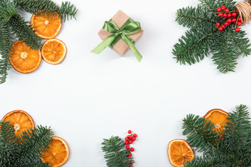 Natural and zero waste christmas frame composition.