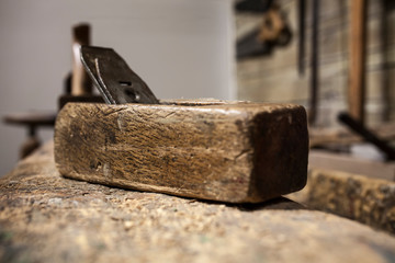 Old hand carpenter plane. Tools used at Wine industry for barrel-making
