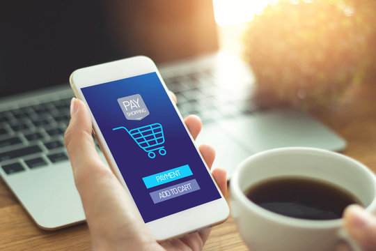 Transactio Payment  technology making online mobile phone payment internet shop  , makes online shopping  concept