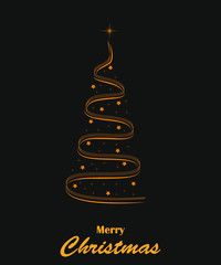 Christmas golden tree on a dark background with stars