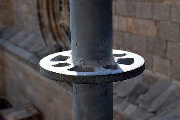 Metal Scaffolding Pole & Joint Ring on Construction Site 