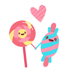 Sweet candies friends, cartoon character vector illustration