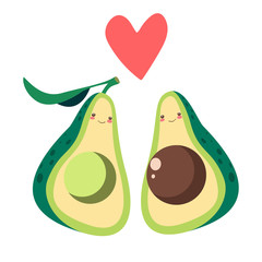Two halves of avocado in love, vector illustration