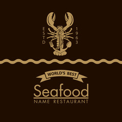 seafood menu design with lobster and anchor on black background