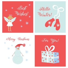 Set of simple cards with symbols of Christmas, vector illustration