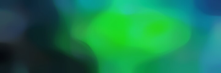 blurred horizontal background with sea green, lime green and very dark blue colors and space for text or image