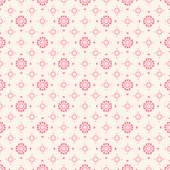 Subtle minimalist seamless pattern. Simple vector minimal geometric texture. Abstract red and white background with small floral shapes, snowflakes. Delicate repeat design for decor, wallpapers, web