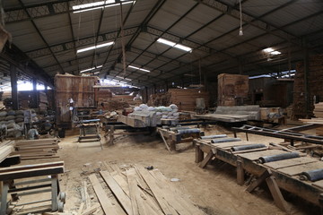Wood factory workshop sawmill bangkirai production indonesia