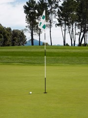 Obraz premium Golf Flag And Ball On Course
