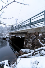 bridge over river in winter