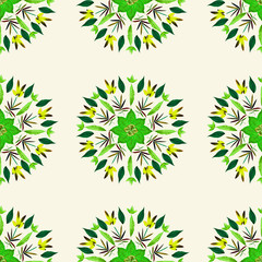 Seamless pattern Mandalas from colorful flowers on white