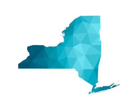 Vector isolated illustration icon with simplified blue silhouette of New York (state of the USA). Polygonal geometric style. White background