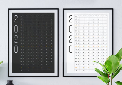 2020 Calendar Poster with Black and White Accents