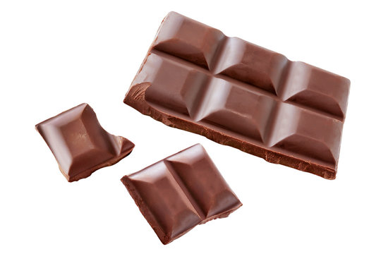 chocolate bar floating isolated white chocolate Clipping Path  .Image stack Full depth of field macro