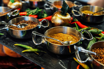 fresh vegetables in the kitchen of the restaurant with aromatic spices