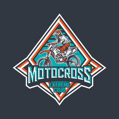 Motocross extreme club premium vintage badge logo design template