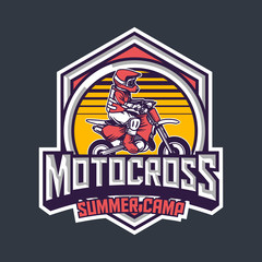 Motocross summer camp for kids premium vintage badge logo design template