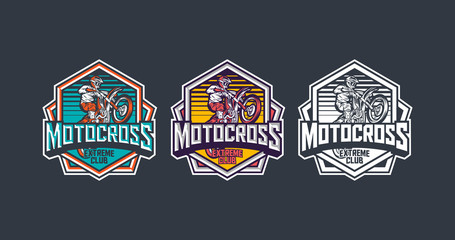Motocross extreme club premium polygon badge logo design template pack