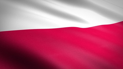 Flag of Poland. Realistic waving flag 3D render illustration with highly detailed fabric texture